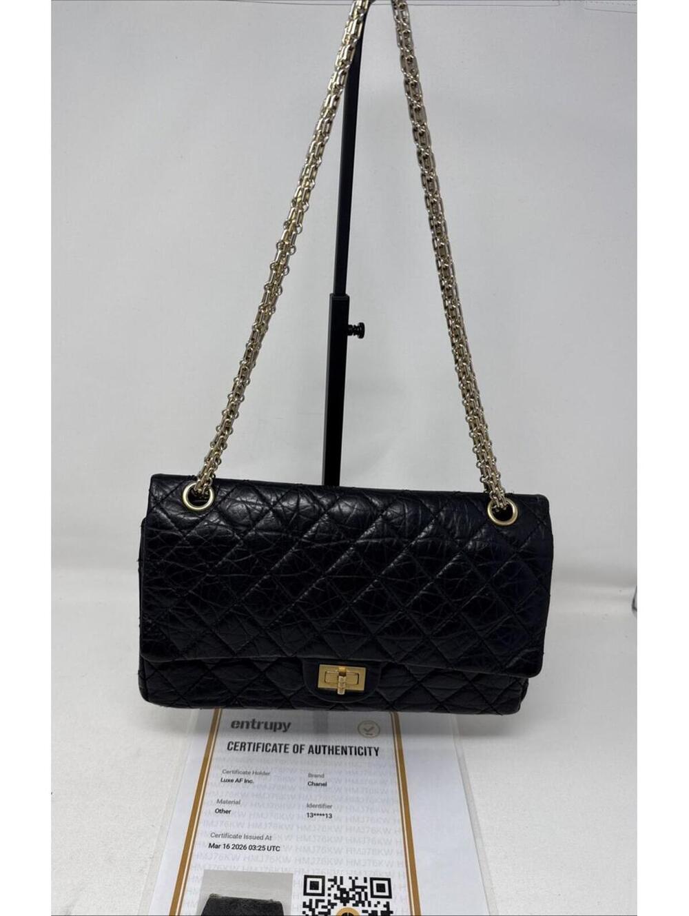 CHANEL Aged Calfskin Quilted 2.55 Reissue 227 Flap Black With COA